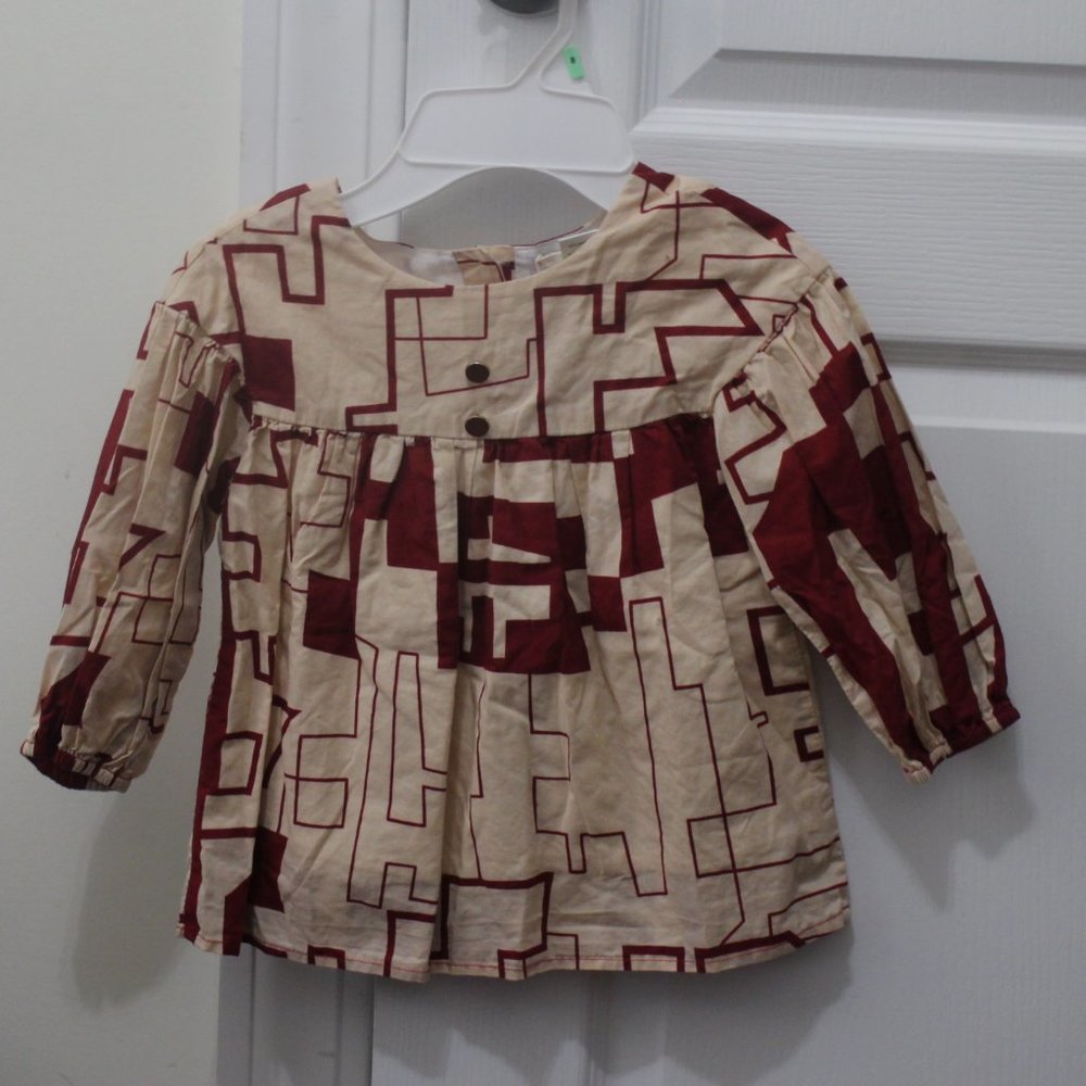 LIKE NEW! DEEP RED/CREAM L/S BLOUSE SZ 6 KIDS